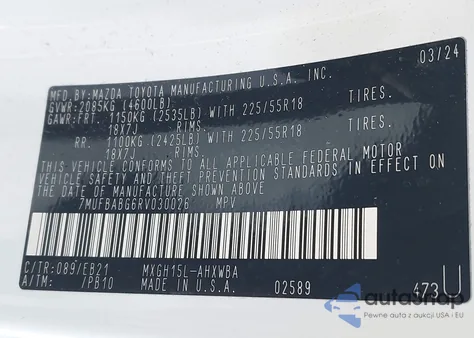 2024 Toyota Corolla Cross Hybrid Xse из США, поврежденный, VIN 7MUFBABG6RV030026